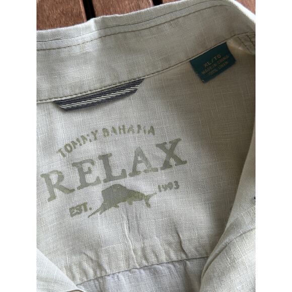 Tommy Bahama Relax Men’s XL 100% Linen Beige Tropical Aloha Hawaiian Camp Shirt - Picture 5 of 7